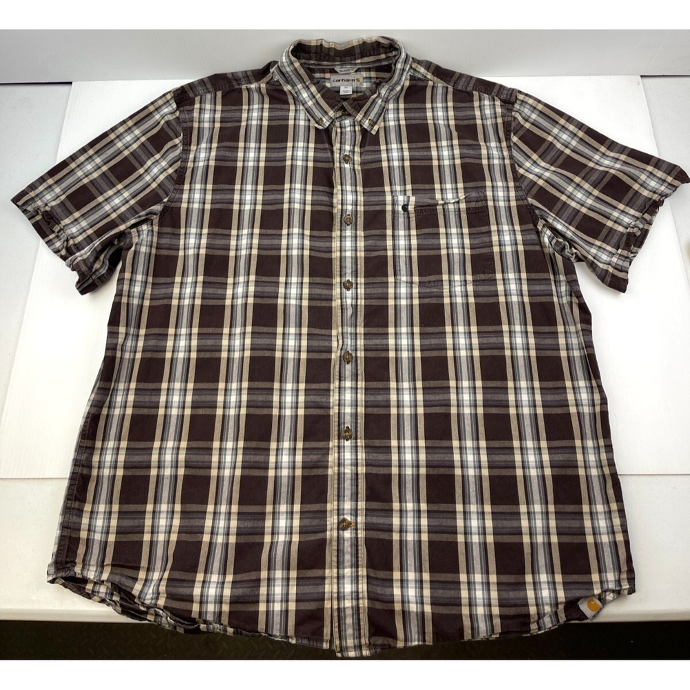Carhartt 101155 Essential Short Sleeve Button Collar Plaid Shirt Mens Size 2XL